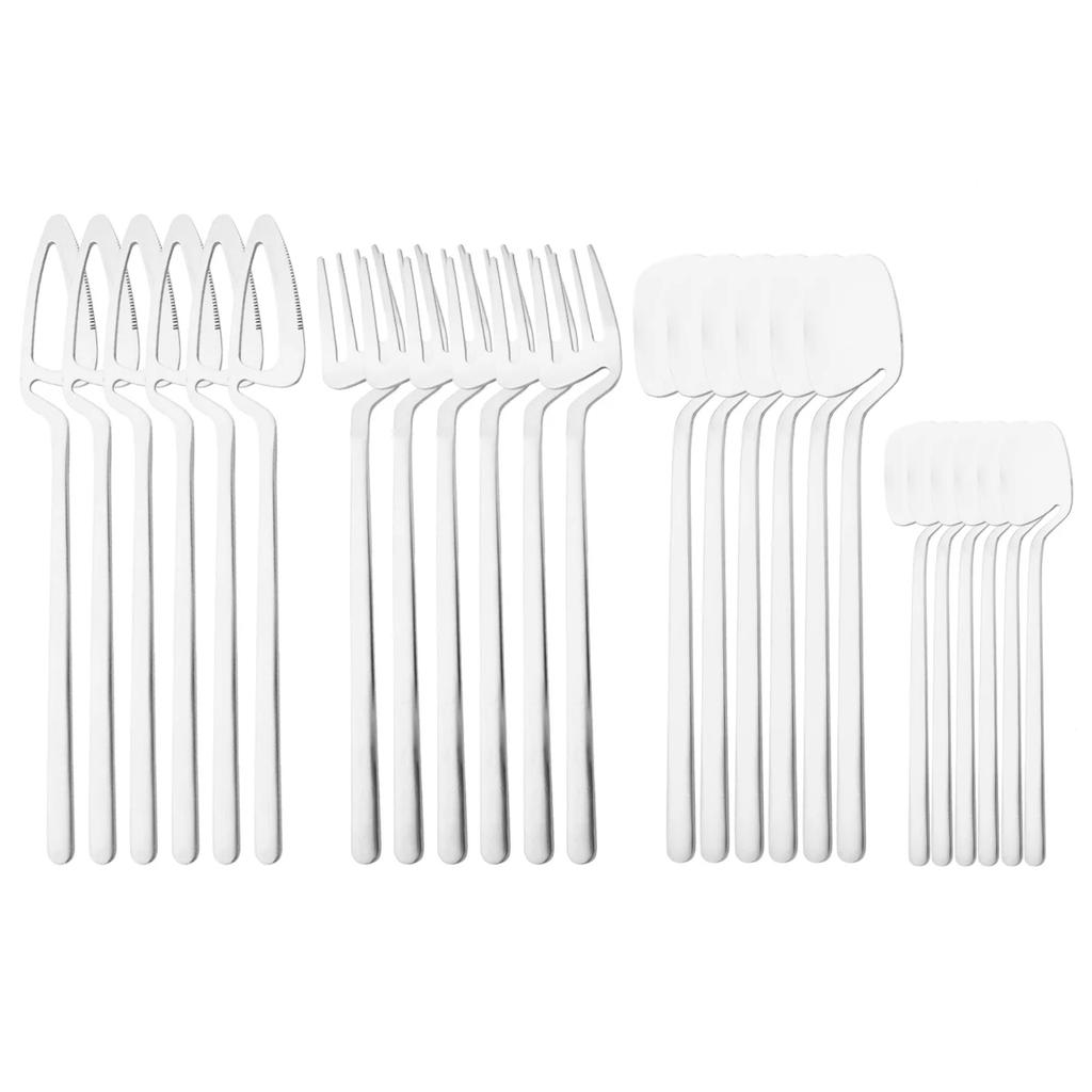 24Pcs Stainless Steel Flatware Cutlery Set Matte Knife Fork Spoon Teaspoon Dining & Kitchen Use Creative Hanging Tableware Set