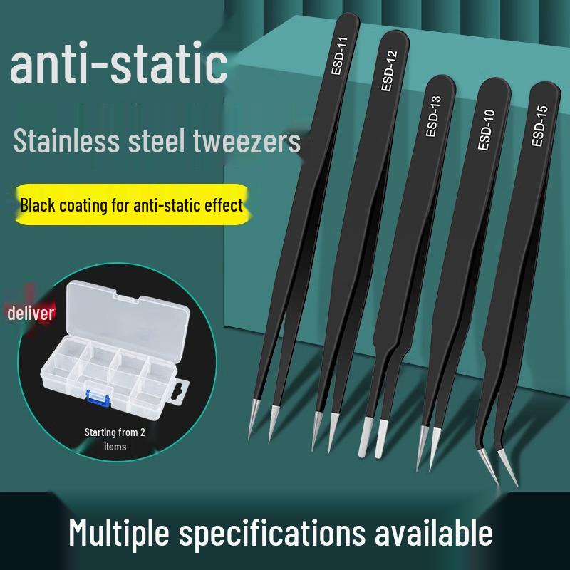 Bao Lian Anti-static Stainless Steel Tweezers - Bent Tip & Fine Pointed Tip for Precision Bird's Nest Hair & Blackhead Removal