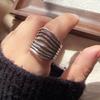 925 Sterling Silver Rings For Women Geometric Fine Jewelry Finger Adjustable Wide Interlines Ring For Party Birthday Gift