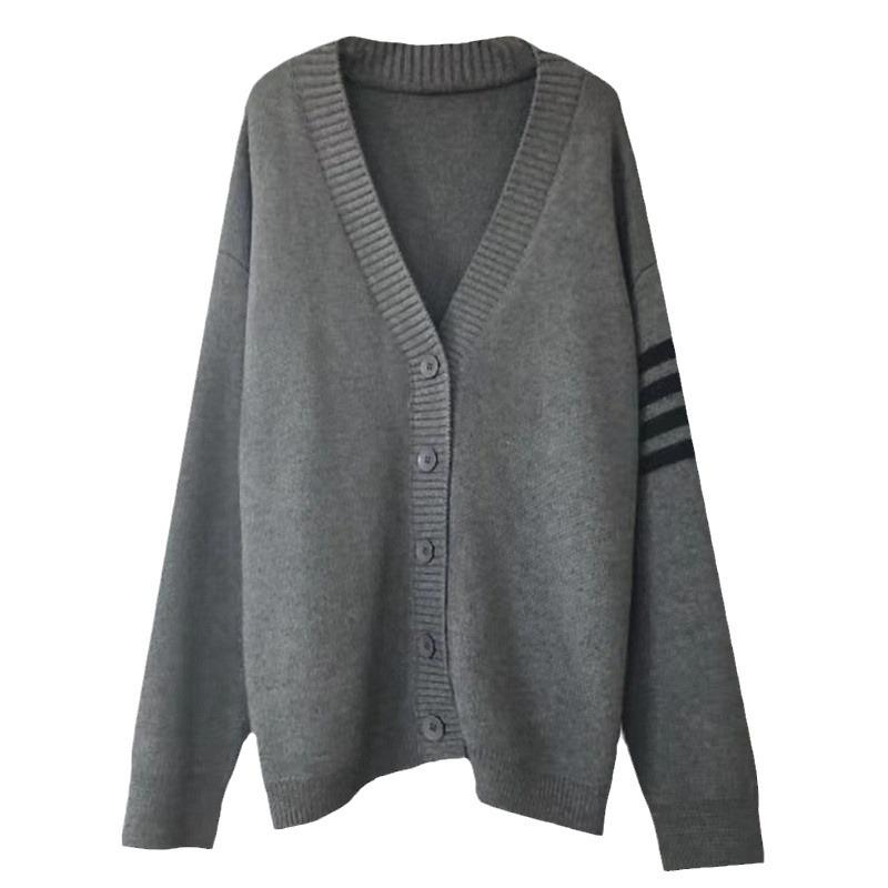 2025 autumn and winter new lazy wind loose outer sweater jacket Korean version color matching striped v-neck knitted cardigan women