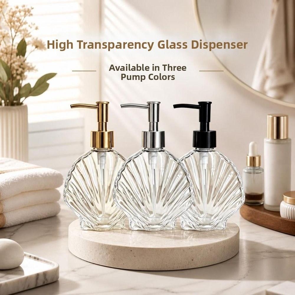 Muschelförmiger Glas-Seifenspender 400ml Flüssigseife/Lotion Aufbewahrungsflaschen Badezimmerzubehör