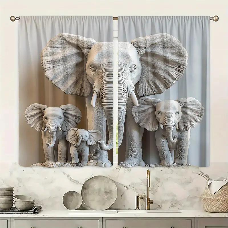 Three-headed elephant decorative printed curtains, suitable for home decoration in bedrooms and living rooms