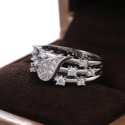 New Romantic Silver Color Wing 3 Rows Women Finger Rings for Dance Party Delicate Birthday Gift Female Ring Fashion Jewelry