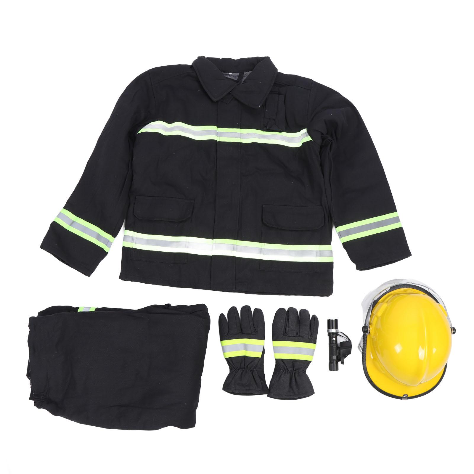 5 Piece Set Flame Retardant Workwear with Reflective Tape High Visibility Heat Insulation Safety Clothing Suit Navy Blue XXL Flame retardant cotton + ABS + nylon