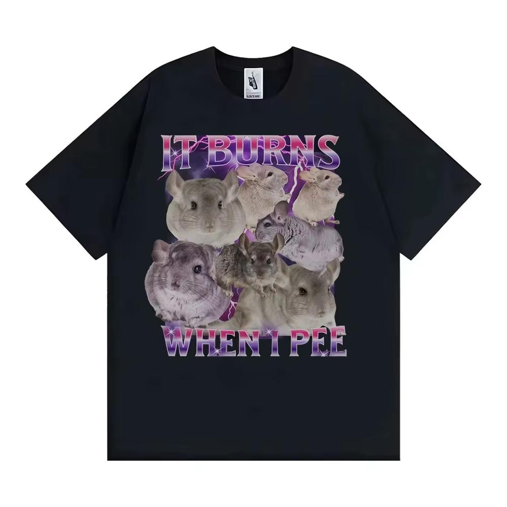 Жжёт, когда писаю Графические футболки Смешные Милые Крутые Футболка с шиншиллой Мужская Женская Мода Винтажная Футболка с коротким рукавом 2XL
