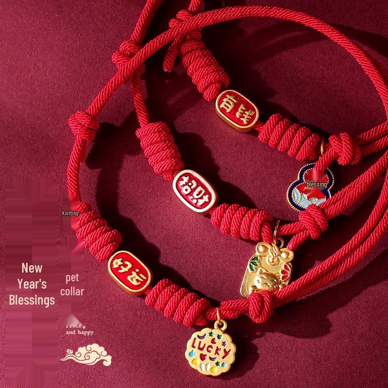 Handmade Red Rope Pet Necklace: Attract Wealth & Fortune for Cats & Dogs