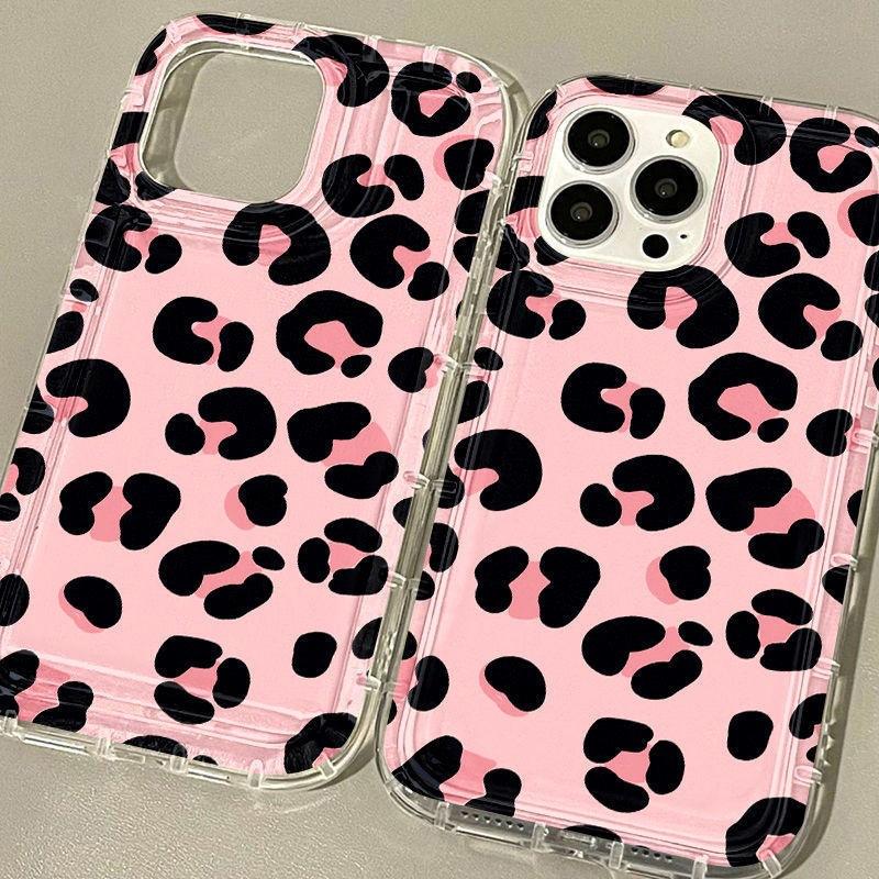 Pink Leopard Print Is Suitable for iPhone16promax Anti-drop Mobile Phone Case 14Pro Large Hole 13/12 Apple 15 Soft Case