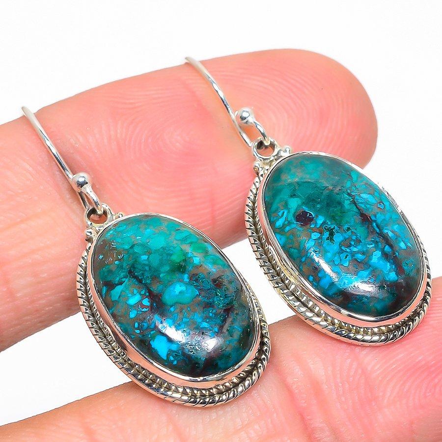 

Подарочные серьги из чистого серебра 925 пробы с натуральным драгоценным камнем хризоколла 1,50 дюйма B9Q88