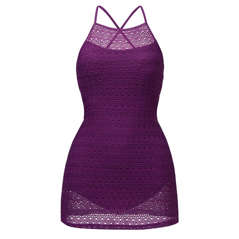 White high-end lace hollowed-out knitted small chest skirt swimsuit halter pure desire wind women's swimsuit vacation style