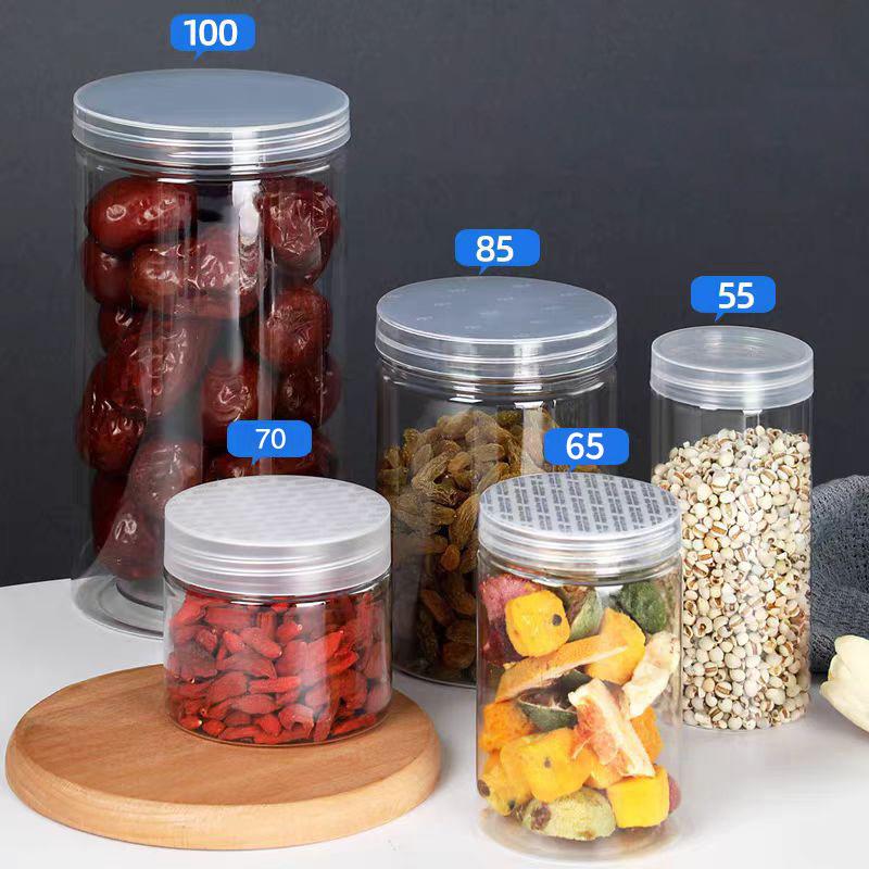 Plastic Packing Bottle Pet Clear Empty Seal Bottle Circular Bucket Storage Biscuit Jar Food Grade Sealed Cans Tank Container