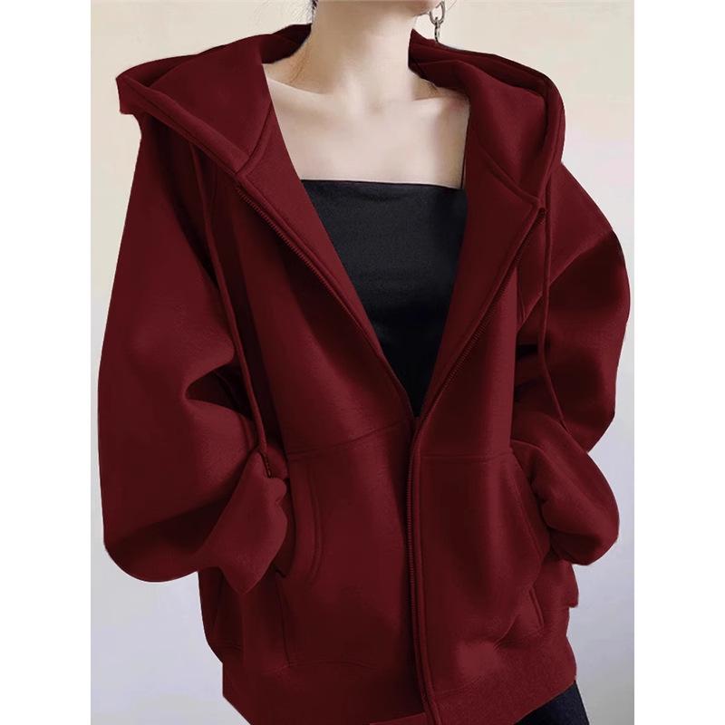 Women's Gray Hooded Cardigan Sweatshirt - Autumn 2026 Korean Style