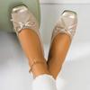 Women's Ballet Flats 2025 Gold Square Toe Shoes Women Spring Shallow Ladies Flat Shoes Casual Slip on Bow Zapatos Mujer
