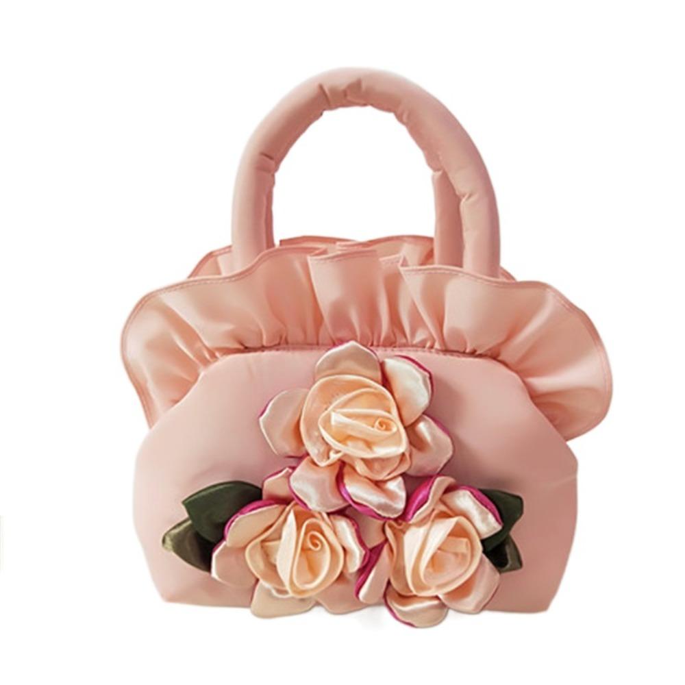 Satin Silk Hanfu Flower Drawstrings Bag Ruffle Small Purse Wallet Rose Flower Handbag  Ladies/Girls