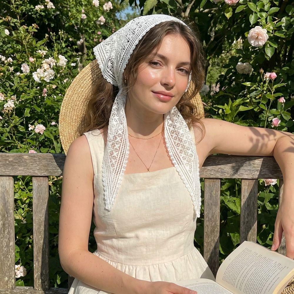 Embroidered Lace Triangle Scarf Transparent Skirt Curtain Simple Embroidered Flower Scarves Travel