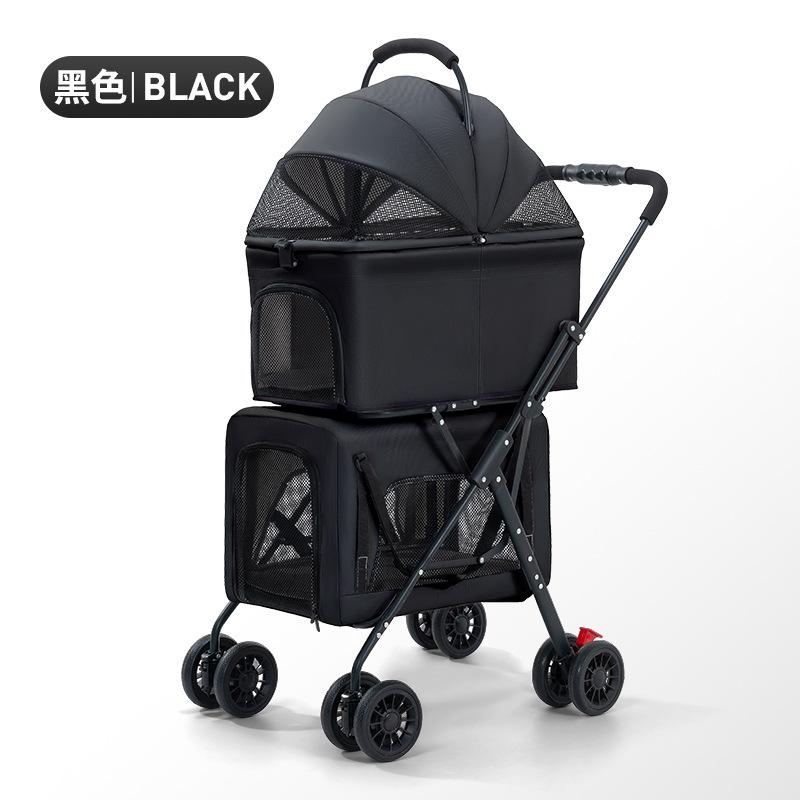 

2 Layer Pet Stroller for Small Dogs/Cats Detachable Dogs Carrier with Upper Lower Compartments Foldable Outdoor Puppy Pushcart 49x62x120cm чёрный