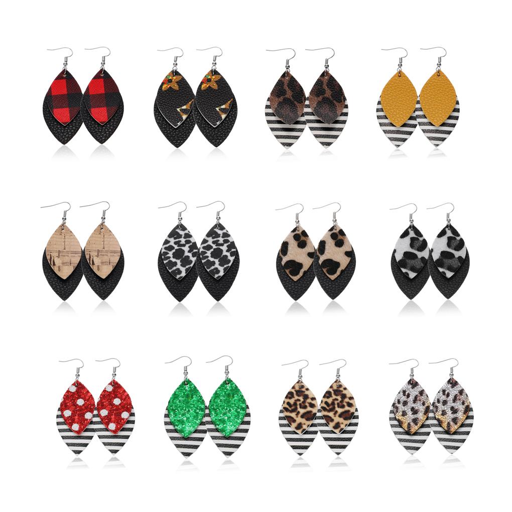 Leopard Print Earrings Woman Pendants Fashion Accessory Girl Jewelry Pendant Body Adornment Dual-layer Leather Ears Drops