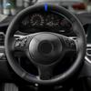 Skirta BMW M Sport 3 5 serijos E46 E39 M3 M5 rankinio pynimo automobilio vairo dangtelis Juoda perforuota oda raudona mėlyna linija mėlyna juostelė