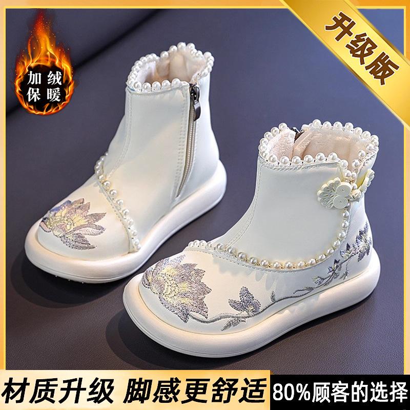 

New winter snow boots for girls, children s double-layer cotton shoes with fleece, girls traditional-style snow boots paired with trendy horsehair 26Code/14.9m