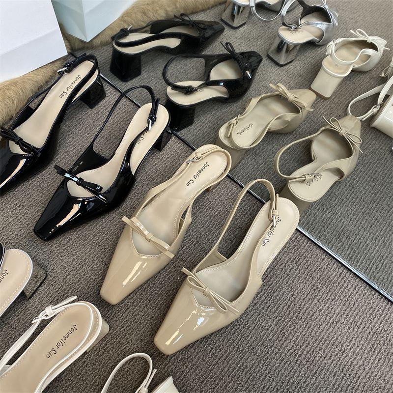 Square Head Black Temperament High Heel Bag Head Sandals Fairy Shoes 2025 Summer New French Style with Skirt Empty Shoes