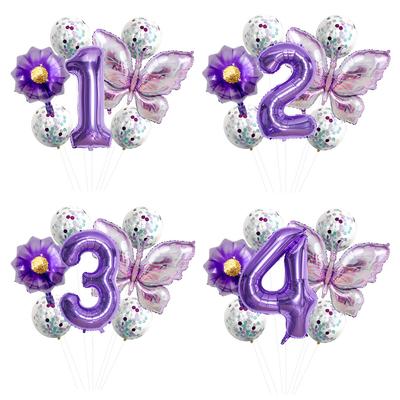 Purple Butterfly 32-Inch Digital Flower Aluminum Film Balloon Set Baby Birthday Party Decoration Scene Arrangement