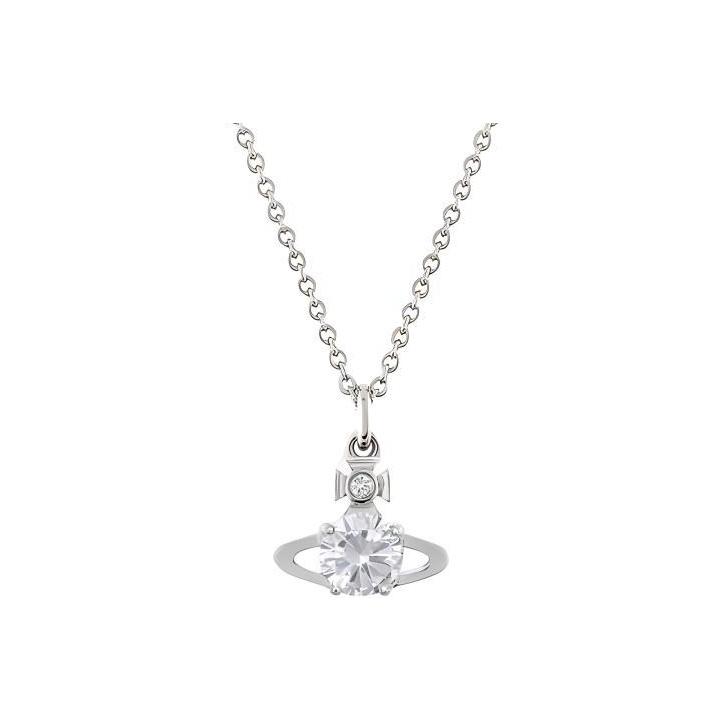 Vivienne Westwood Reina Saturn Orbit Crystal Pendant Necklace Women necklace Brass Silver 6302009502P102SM Box