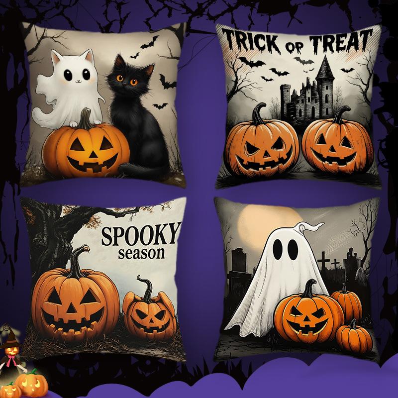 

New Halloween Pillowcase Cat Pumpkin Skull Decorative Pillowcase Printed Sofa Pillowcase 45 * 45 (excluding core)