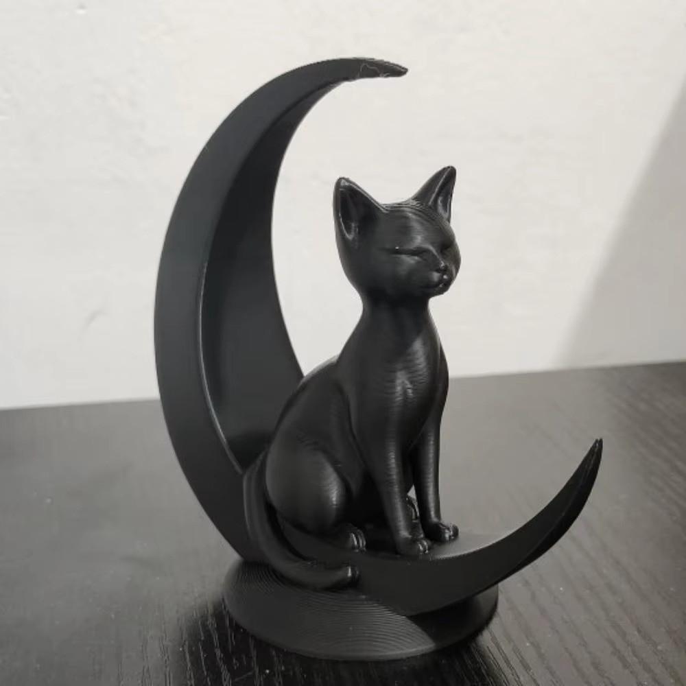 3D Printed Moon Cat Decoration Art Crafts Cat Statue Decorative Desktop Decoration Table