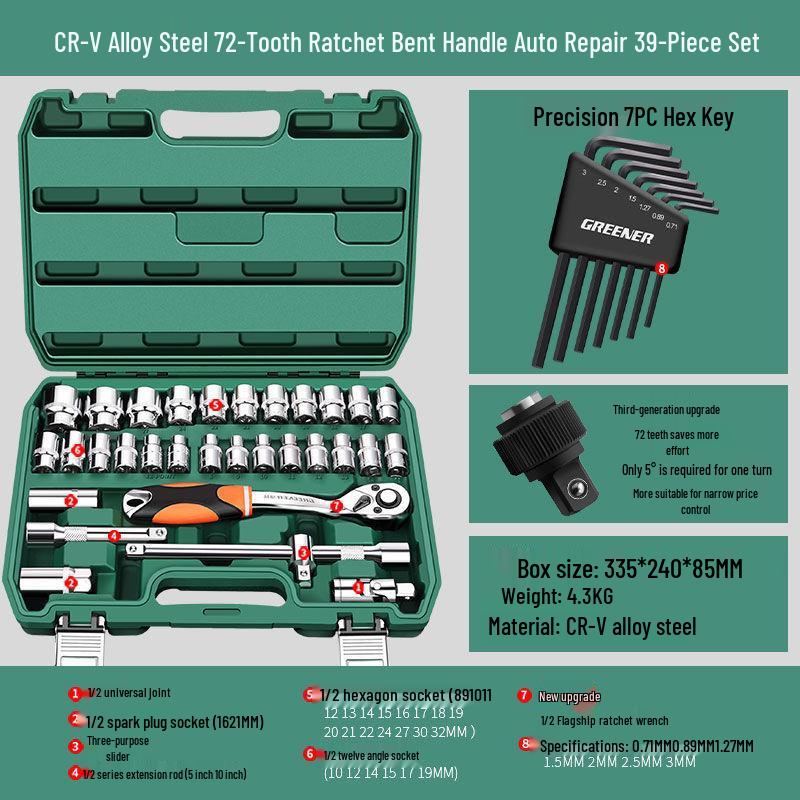 Multifunctional Automotive Ratchet Socket Wrench Tool Set