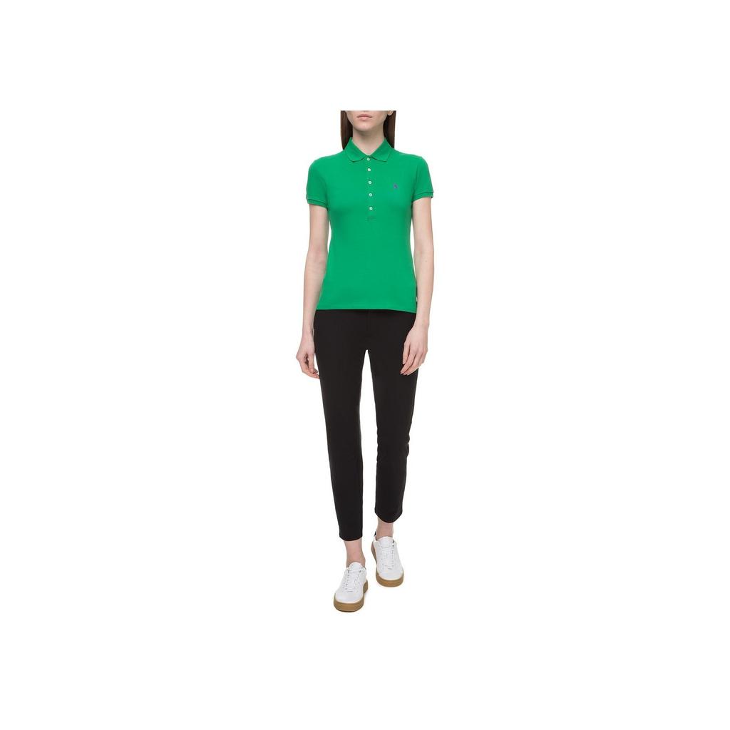 Polo Ralph Lauren Solid Color Logo Embroidered Short Sleeve Polo Shirt Women Tops Green WMPOKNINN810297-D08