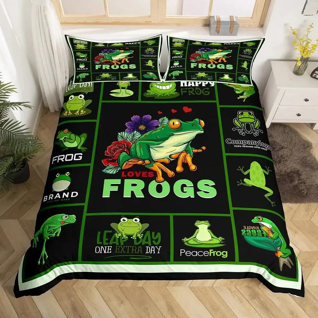 Frosch Bettbezug Set, Cartoon Frosch Bequemer Bettdeckenbezug Kissenbezug Bettwäscheset Kinder Schlafzimmer Dekoration Heimtextilien