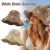 Straw Beach Sun Hat Flower Fisherman Cap Fashion Bucket Hat  for Women