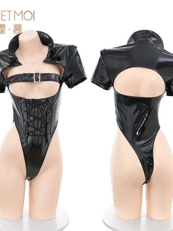 Out of Stock Crotch Opening Jumpsuit Sexy Exposed Buttocks Women Rompers Clothing Body Suits Pu Black Hot Sexy Women G8L7