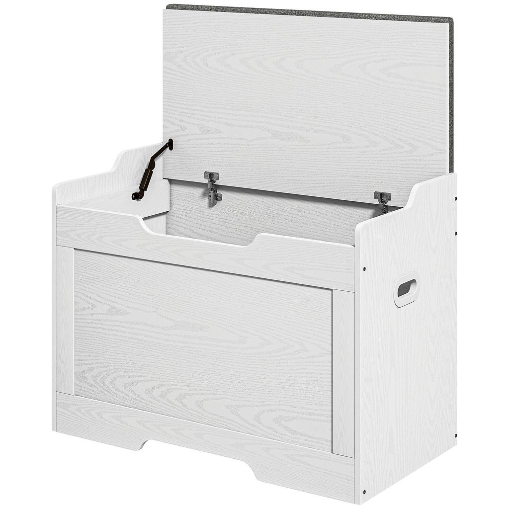 103 Liter Storage Chest, Storage Bench with Safety Hinge, Seat Cushion, for Various Rooms, White