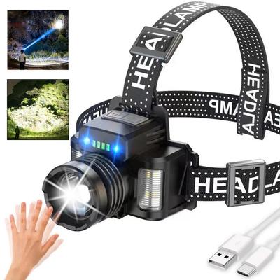 Smart Induction LED Headlamp 6 Modes USB Rechargeable Headlight Zoomable Head Flashlight Built-in Battery Outdoor Fishing Hunting