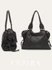Vintage Washed PU Leather Large Capacity Tote Zip Pockets Braid Decor Shoulder Cross body Bag Unisex Women Daily Travel Handbag