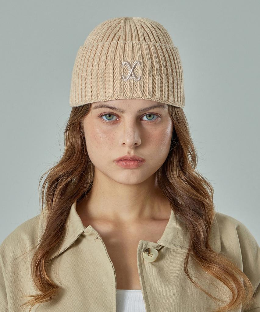 Bajal Va Curved Logo Washed Beanie Beige