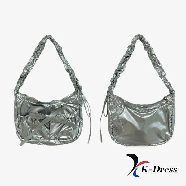 Shirring String Scrunch Shoulder Bag Nylon Ribbon Mini Gathered Casual Daily Look Date Look Travel Bag 4 Colors