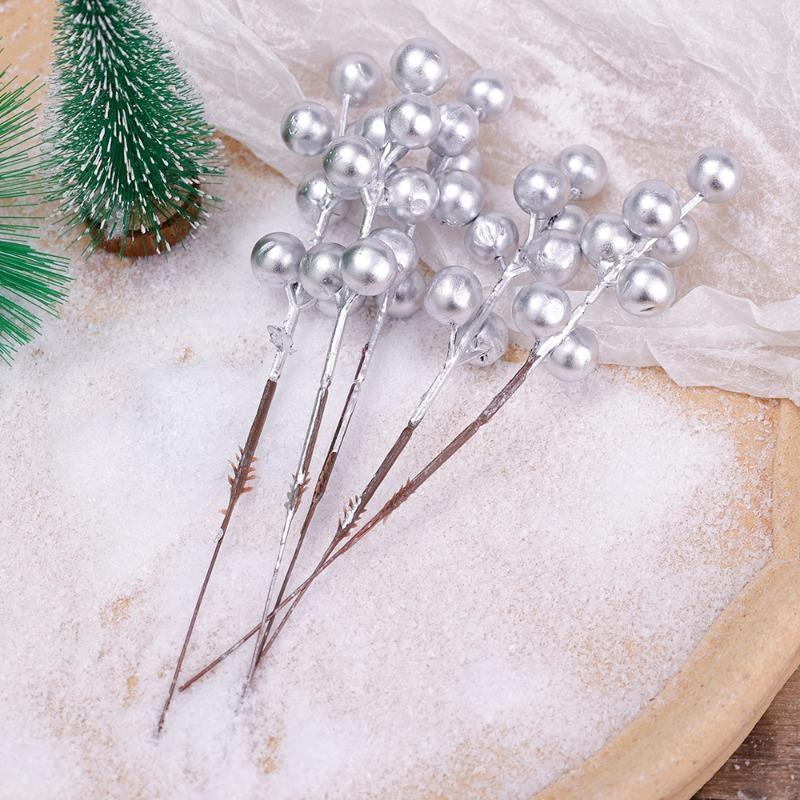 10pcs Artificial Holly Berry Christmas Decor Wire Bundle Garland Wreath Christmas New Year Fake Red Berries for Wreath DIY Home Decor