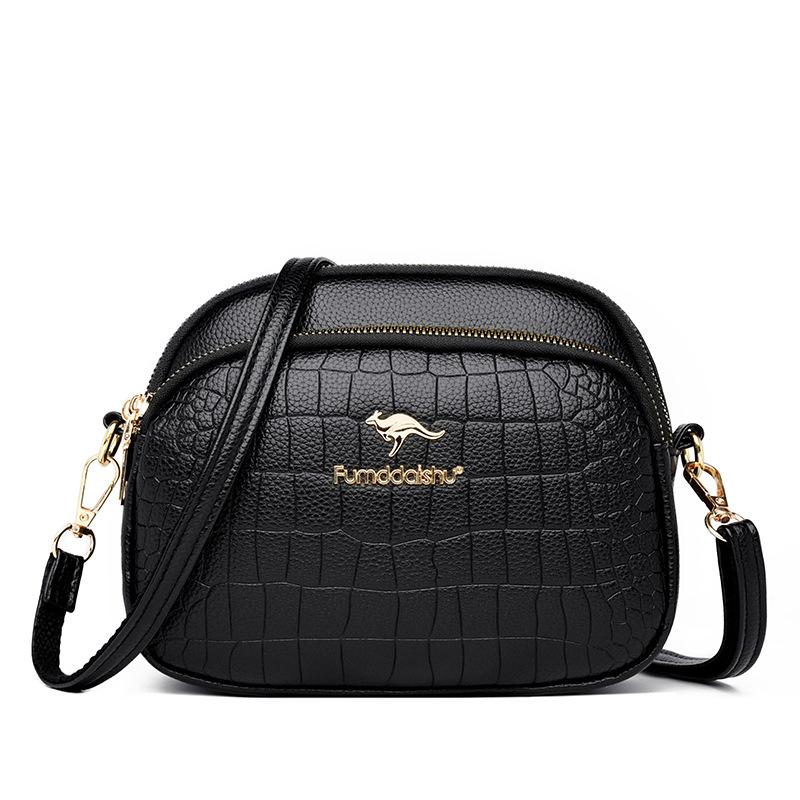 Women's bag fashionable multi-layer embossed large-capacity mobile phone bag trendy women's oblique span bag soft leather small bag