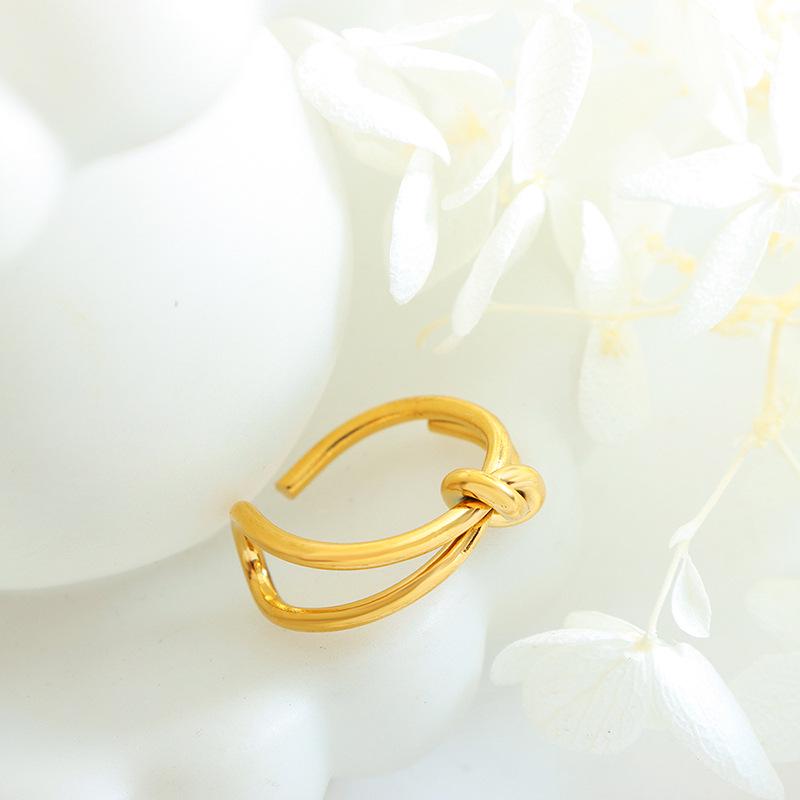 Double-Layer Titanium Steel Twisted Knot Open Ring Bracelet