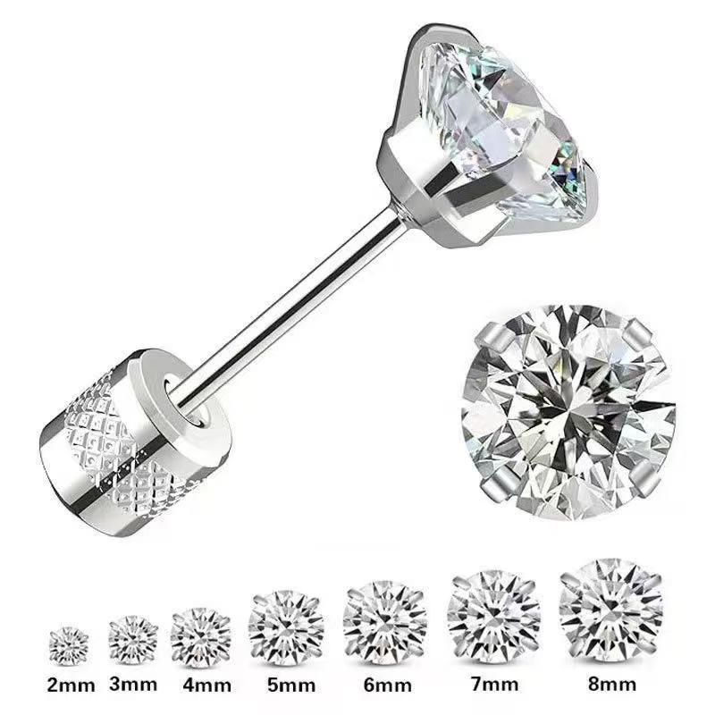 High-Quality Stainless Steel Double-Head Zircon Stud Earrings - Versatile Fashion Jewelry