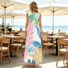 Tropical Plant Collection Flattering Sleeveless Floor-Length Maxi Dress Lightweight,Flowy Skirt,Vivid Colors Versatile for Daily Casual & Vacation