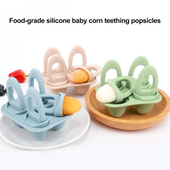 Baby Silicone Popsicle Mold with Handles 4-Cavity Mini Ice Cream Mold for Teething Relief Freezing Treats Maker for Toddlers Kids