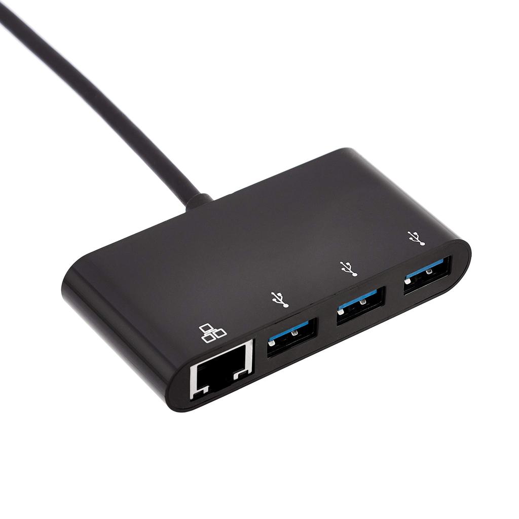 AmazonBasics USB Hub Adapter 4 Port USB with Gigabit Ethernet Port RJ45 Black 3.0