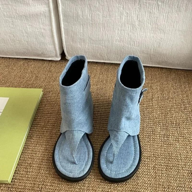 Fashion Denim 2024 Footwear Flats with Shoes Women Ankle Boots Female Round Toe Ladies Flats Sandals Boots Shoes Flip Flops