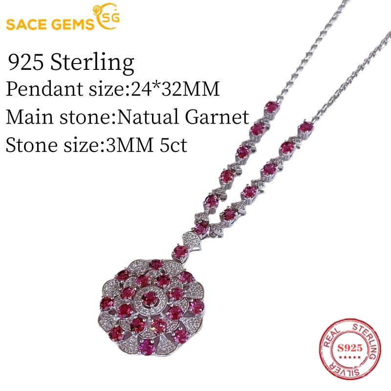 SACE GEMS 925 Sterling Silver Certified 3MM Natual Garnet Pendant Necklaces for Womne Engagement Cocktail Party Fine Jewelry