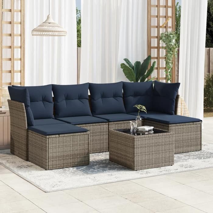 VidaXL Salon de Jardin avec Coussins 7 pcs, Canapés avec Pieds Réglables, Ensemble de Meubles d'Extérieur Patio Terrasse 3218021