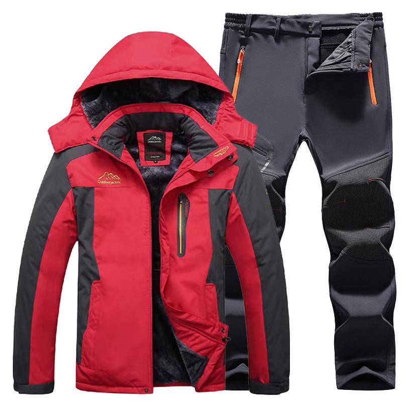 Men's Winter Snow Mountaineering Suit Outdoor Hiking Work Suit Large Warm Jacket + Warm Pants 2 Piece Set