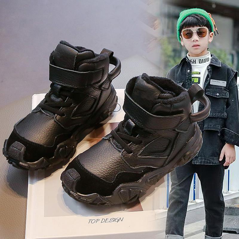 Boys cotton shoes winter 2025 new children's velvet sports shoes girls two cotton shoes leather thickened warm winter shoes