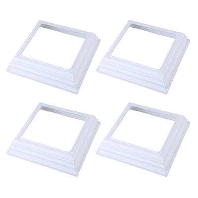 White Plastic Post Sleeve 4x4Inch Interior Diameter Base Trim Easy Install Skirt for Deck Porch Railing Column (4Pack)